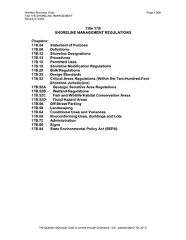 Mukilteo Municipal Code Page 1/208 Title 17B SHORELINE MANAGEMENT REGULATIONS
