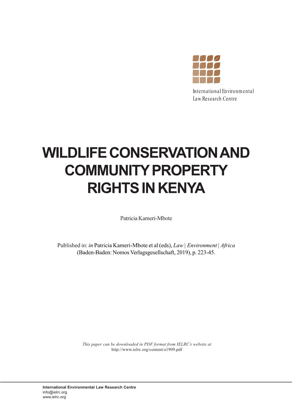 Wildlife Conservation and Community Property Rights in Kenya