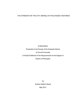 MORALE in THUCYDIDESʼ HISTORIES a Dissertation Presented to the Faculty of the Graduate School Of