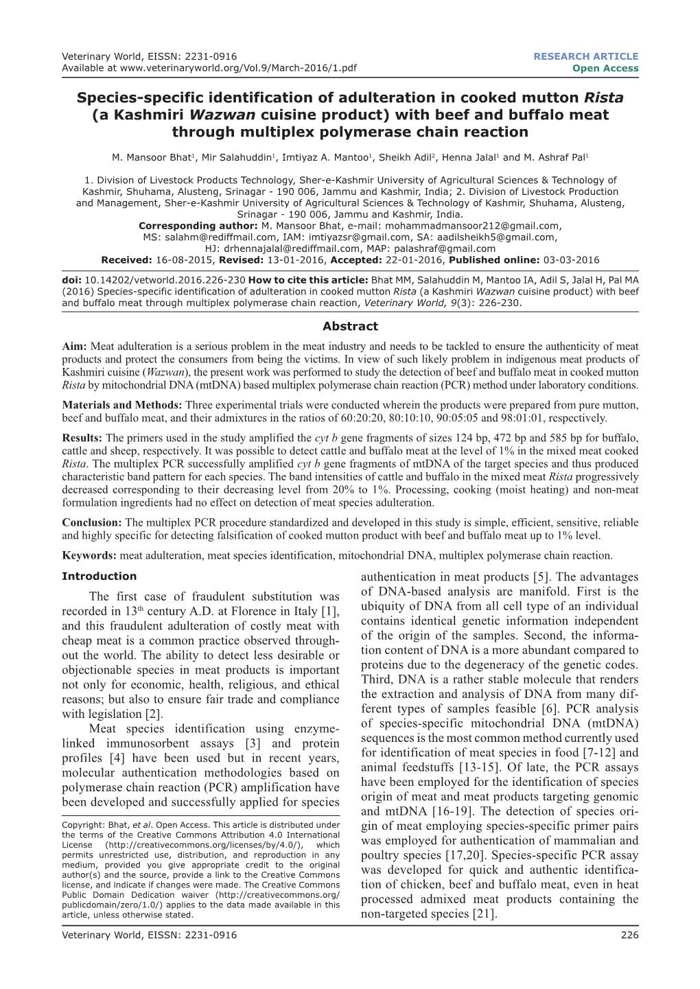 Species-Specific Identification of Adulteration in Cooked Mutton Rista