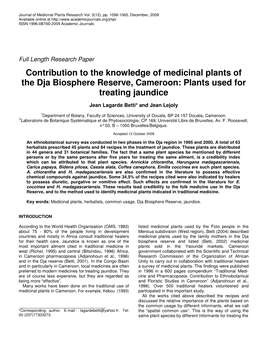 Contribution to the Knowledge of Medicinal Plants of the Dja Biosphere Reserve, Cameroon: Plants Used for Treating Jaundice