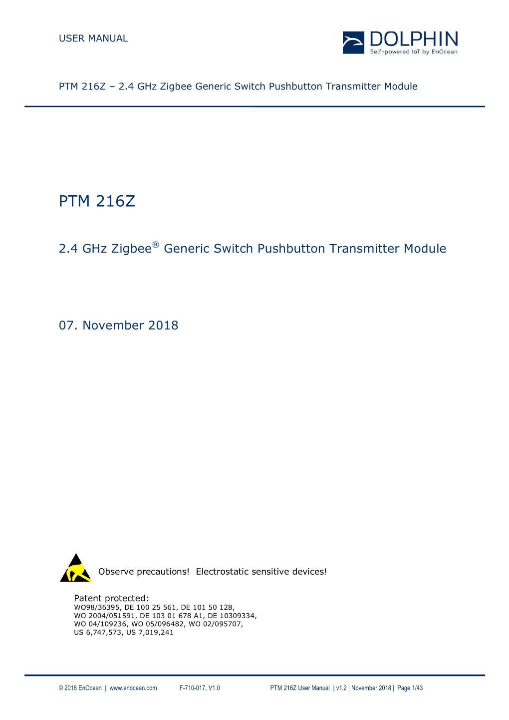 PTM 216Z – 2.4 Ghz Zigbee Generic Switch Pushbutton Transmitter Module