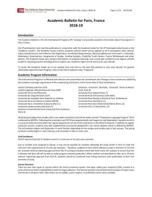 Academic Bulletin for Paris, France 2018-19