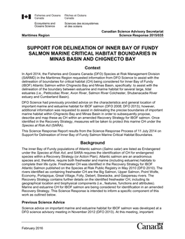 Support for Delineation of Inner Bay of Fundy Salmon Marine Critical Habitat Boundaries in Minas Basin and Chignecto