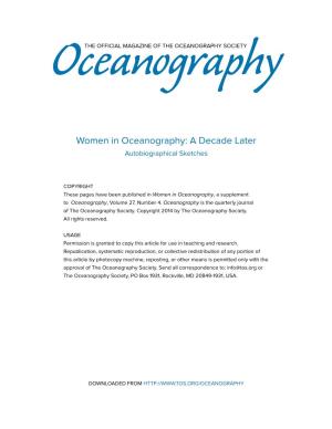 Women in Oceanography: a Decade Later Autobiographical Sketches