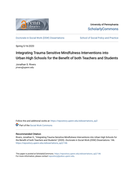 Integrating Trauma Sensitive Mindfulness Interventions Into Urban High Schools for the Benefit of Both Teachers and Students