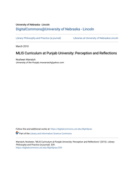 MLIS Curriculum at Punjab University: Perception and Reflections