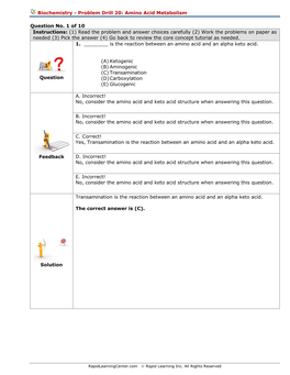 Biochemistry - Problem Drill 20: Amino Acid Metabolism