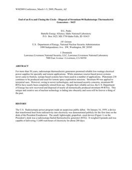 Disposal of Strontium-90 Radioisotope Thermoelectric Generators – 9415