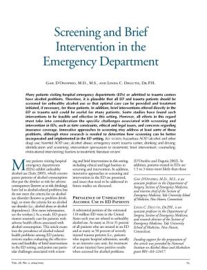 Screening and Brief Intervention in the Emergency Department