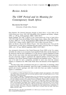 Review Article the UDF Period and Its