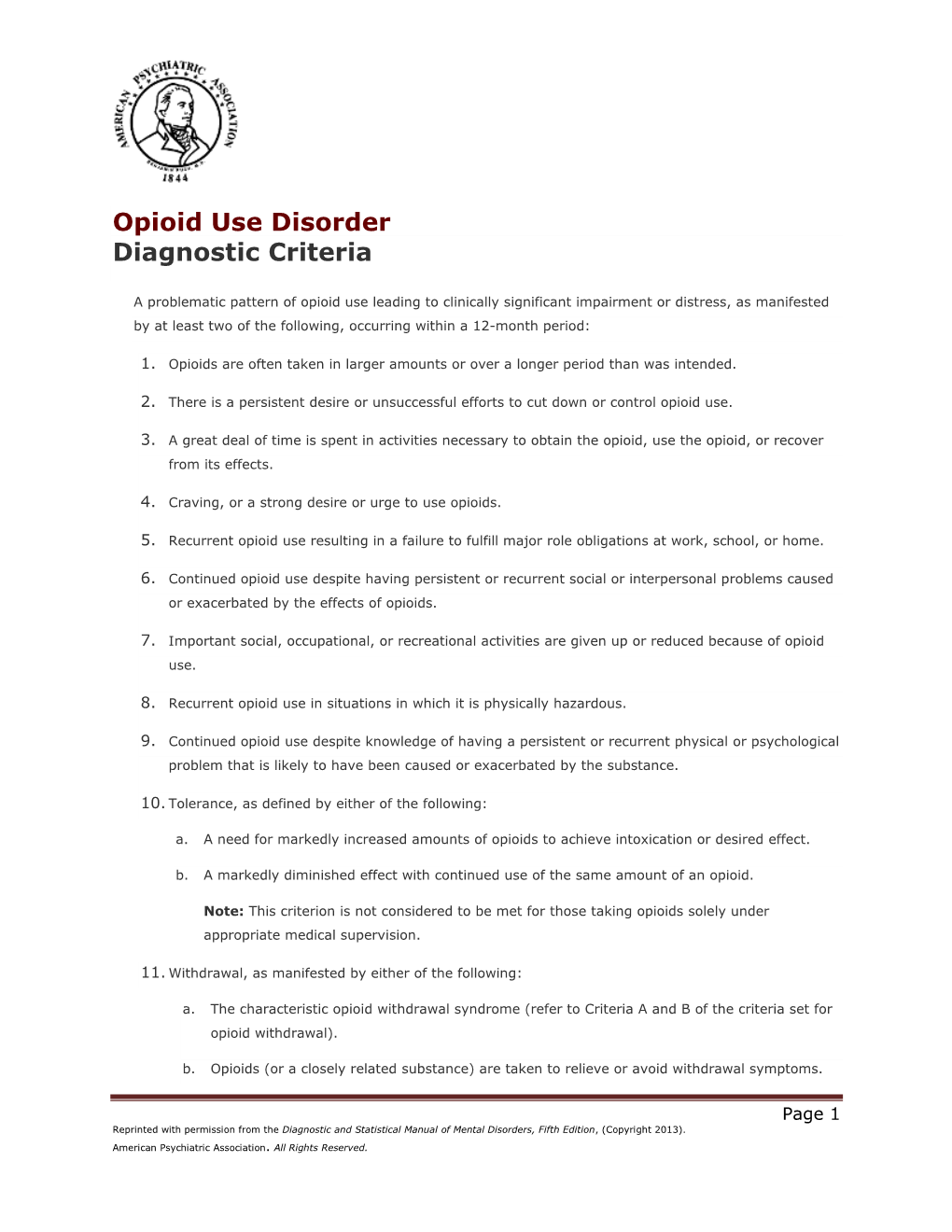 Diagnostic Criteria For Opioid Use Disorder Docslib