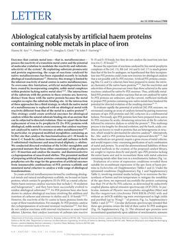 Abiological Catalysis by Artificial Haem Proteins Containing Noble Metals in Place of Iron Hanna M