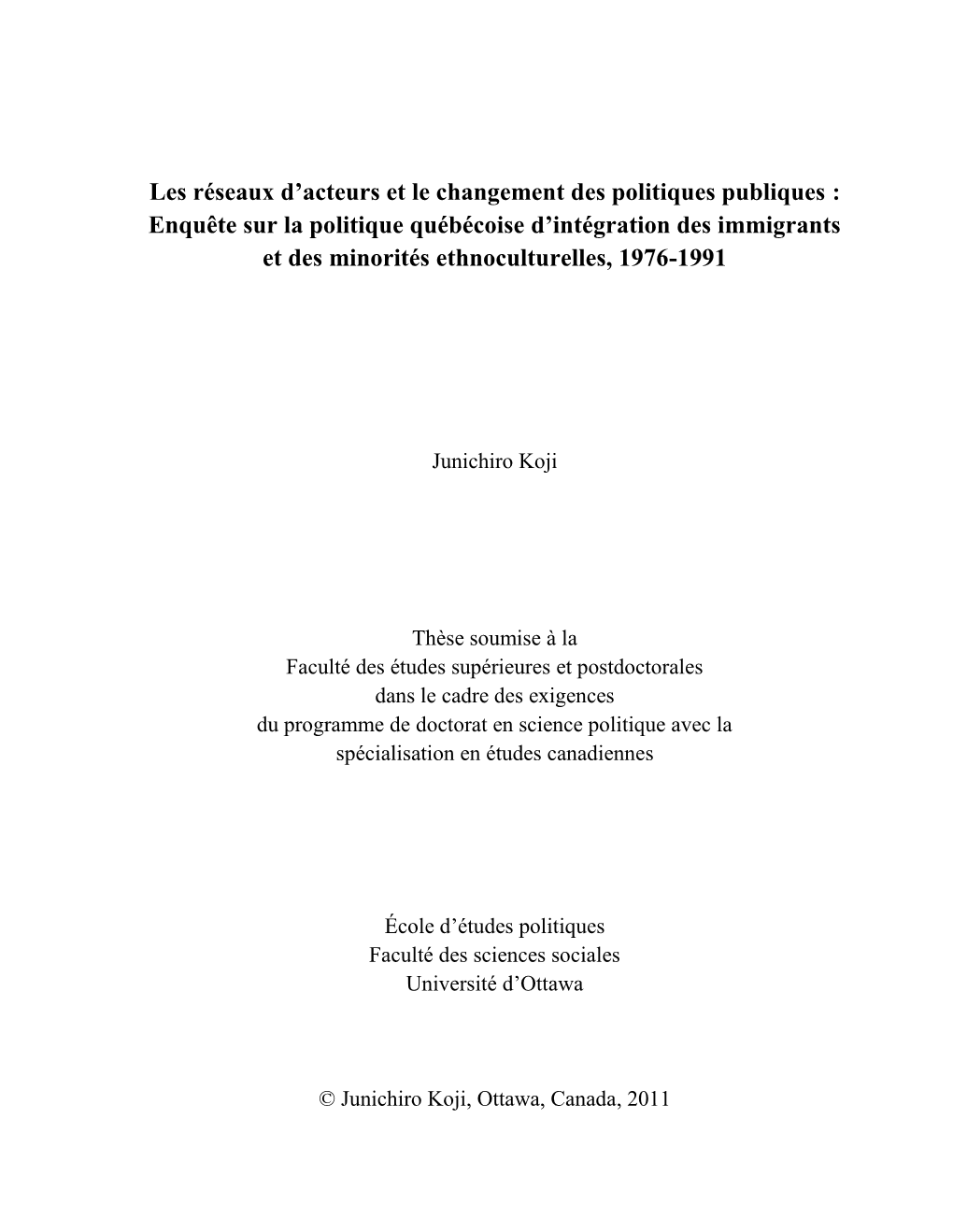 Les Réseaux D'acteurs Et Le Changement Des Politiques Publiques