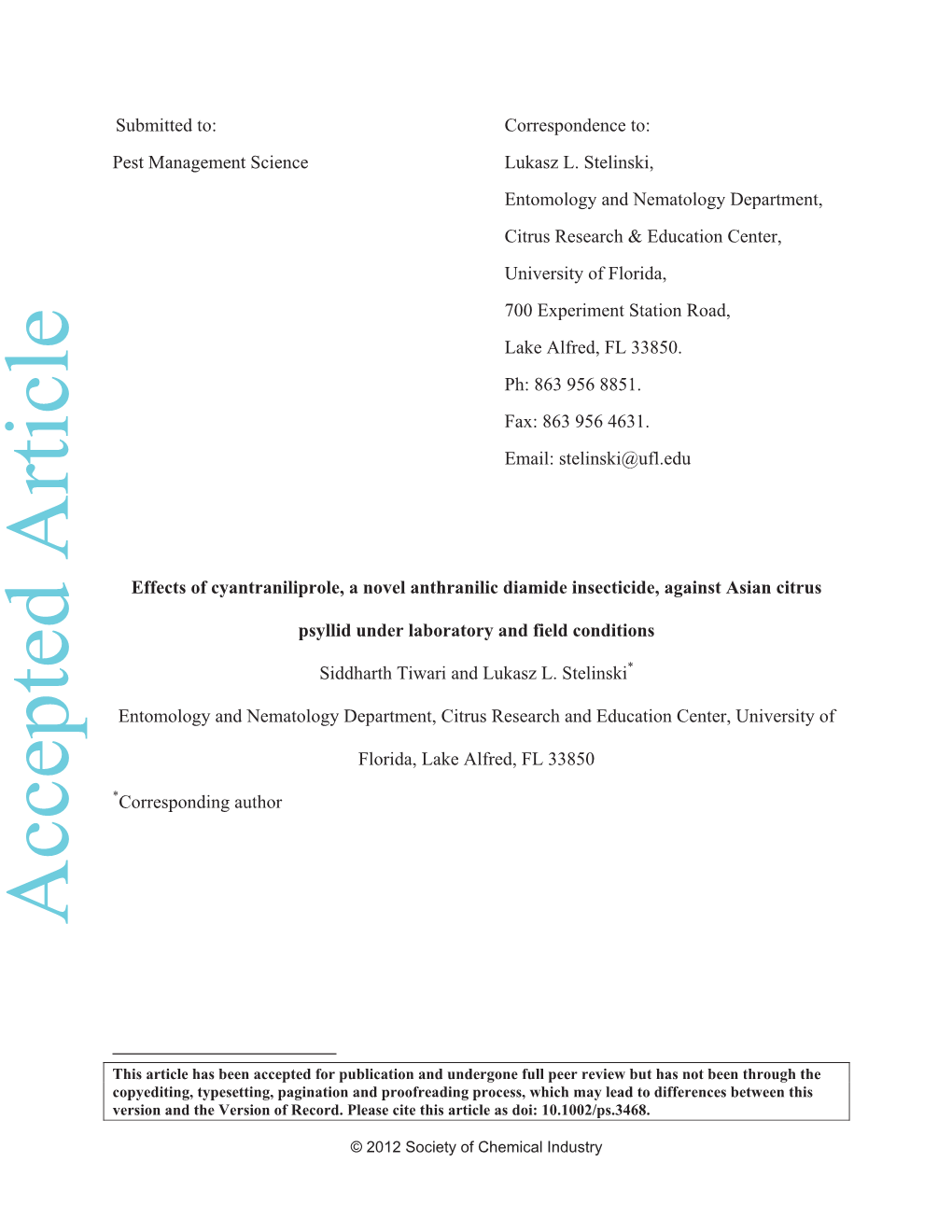 Effects of Cyantraniliprole, a Novel Anthranilic Diamide Insecticide, Against Asian Citrus Psyllid Under Laboratory and Field Co