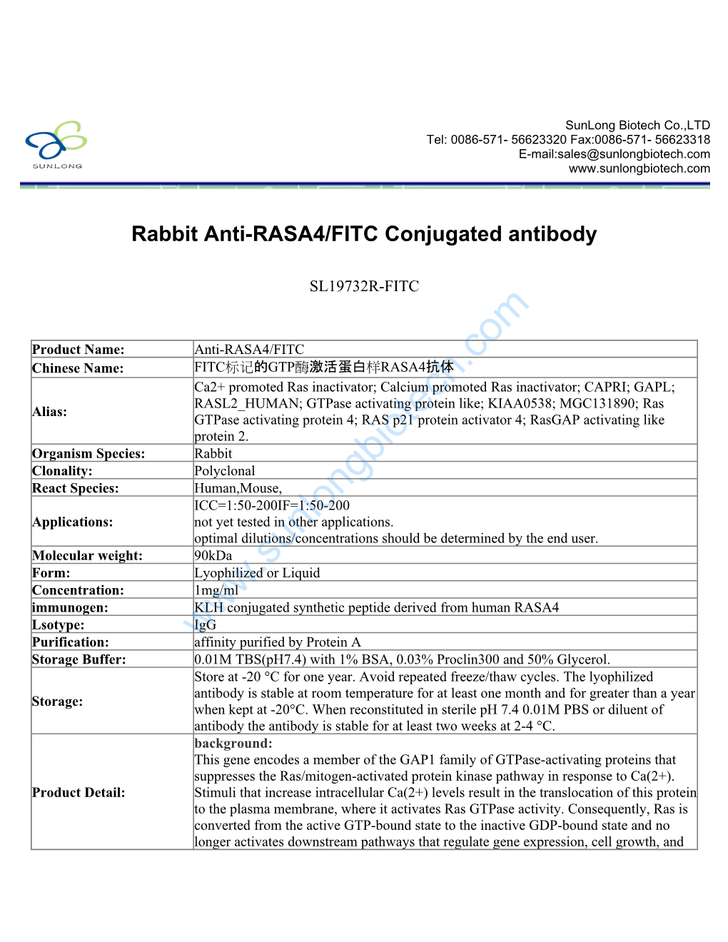 Rabbit Anti-RASA4/FITC Conjugated Antibody