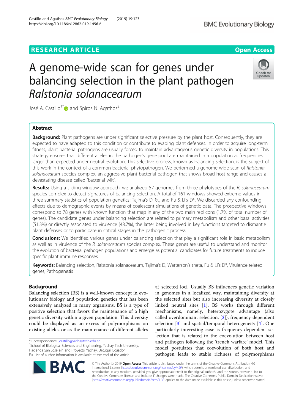 A Genome-Wide Scan for Genes Under Balancing Selection in the Plant Pathogen Ralstonia Solanacearum José A