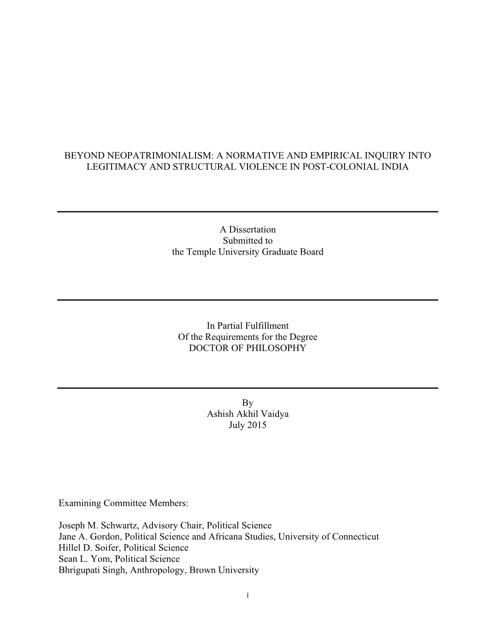 Beyond Neopatrimonialism: a Normative and Empirical Inquiry Into Legitimacy and Structural Violence in Post-Colonial India