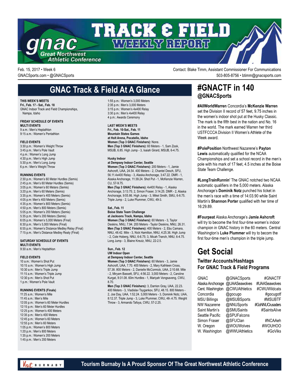 GNAC Track & Field at a Glance Get Social #GNACTF In
