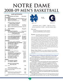 Notre Dame Men's Basketball Notre Dame Season Box Score (As of Jan 03, 2009) All Games