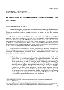 Re: Request Stop the Indramayu Coal-Fired Power Plant Expansion Project, West