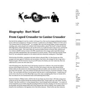 M Biography: Burt Ward from Caped Crusader to Canine Crusader