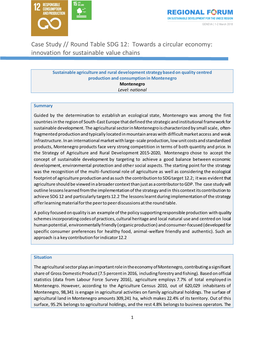 Sustainable Agriculture and Rural Development Strategy Based on Quality Centred Production and Consumption in Montenegro Montenegro Level: National