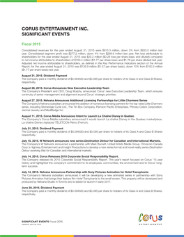 Corus Entertainment Inc. Significant Events