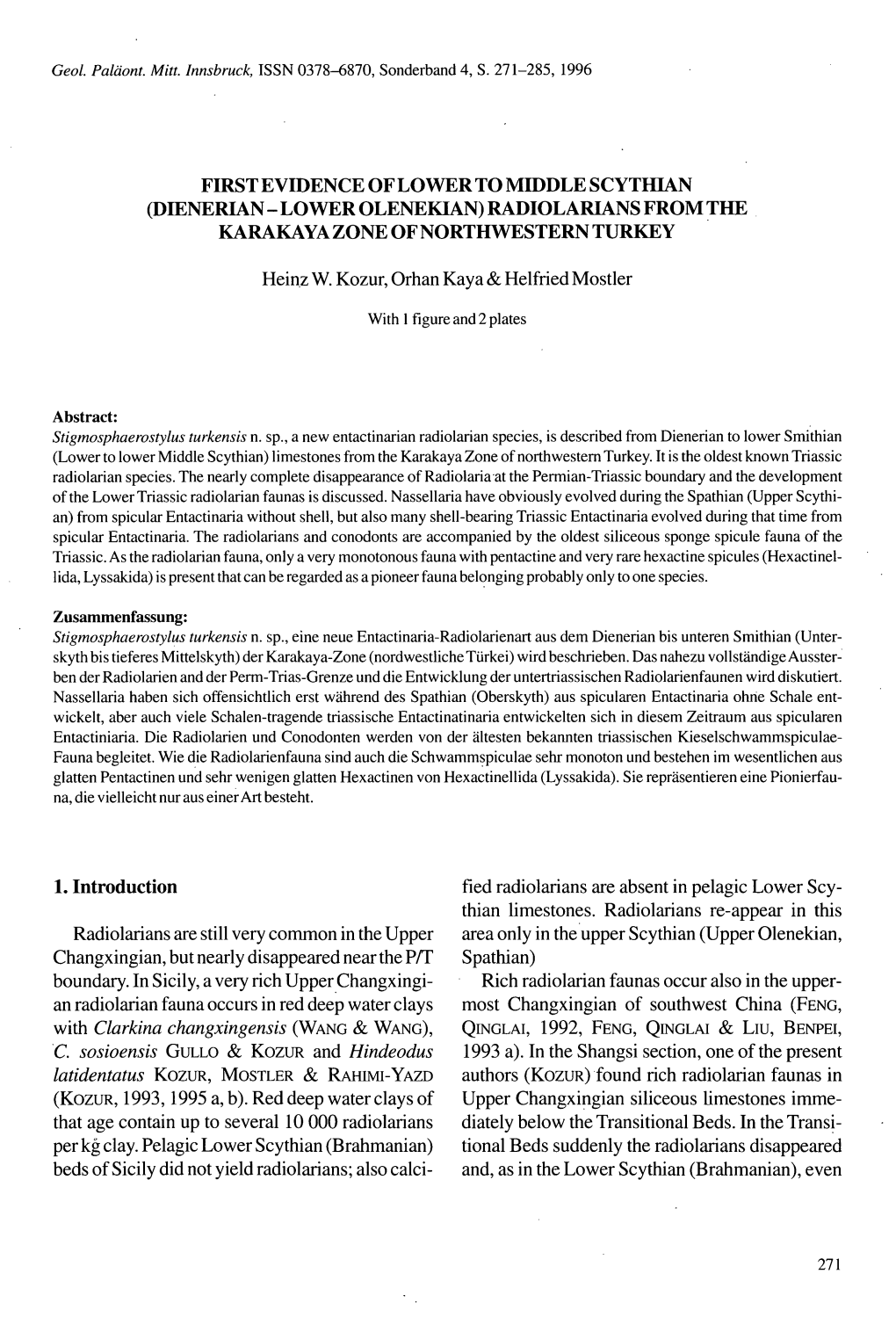 (Dienerian - Lower Olenekian) Radiolarians from the Karakayazone of Northwestern Turkey