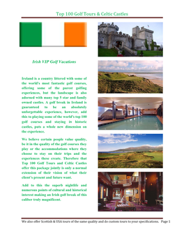 Top 100 Golf Tours & Celtic Castles