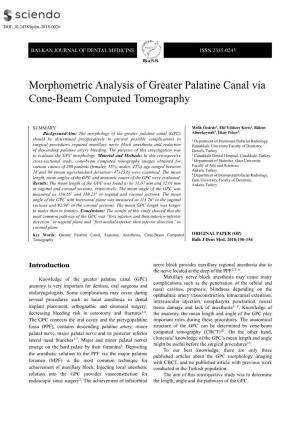 Morphometric Analysis of Greater Palatine Canal Via Cone-Beam Computed Tomography
