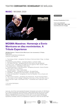 MOSMA Maestros: Homenaje a Ennio Morricone En Diez Movimientos. a Tribute Experience