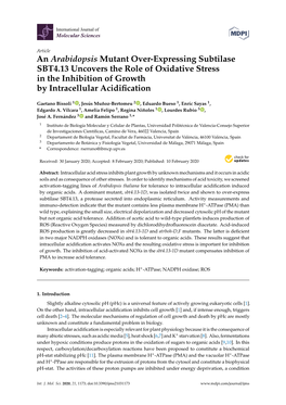 An Arabidopsis Mutant Over-Expressing Subtilase SBT4.13 Uncovers the Role of Oxidative Stress in the Inhibition of Growth by Intracellular Acidiﬁcation