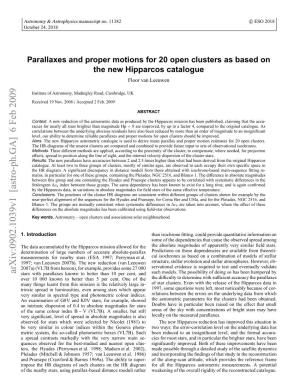 Parallaxes and Proper Motions for 20 Open Clusters As Based on the New