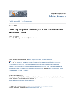 Global Pop / Vigilante: Reflexivity, Value, and the Production of Reality in Indonesia
