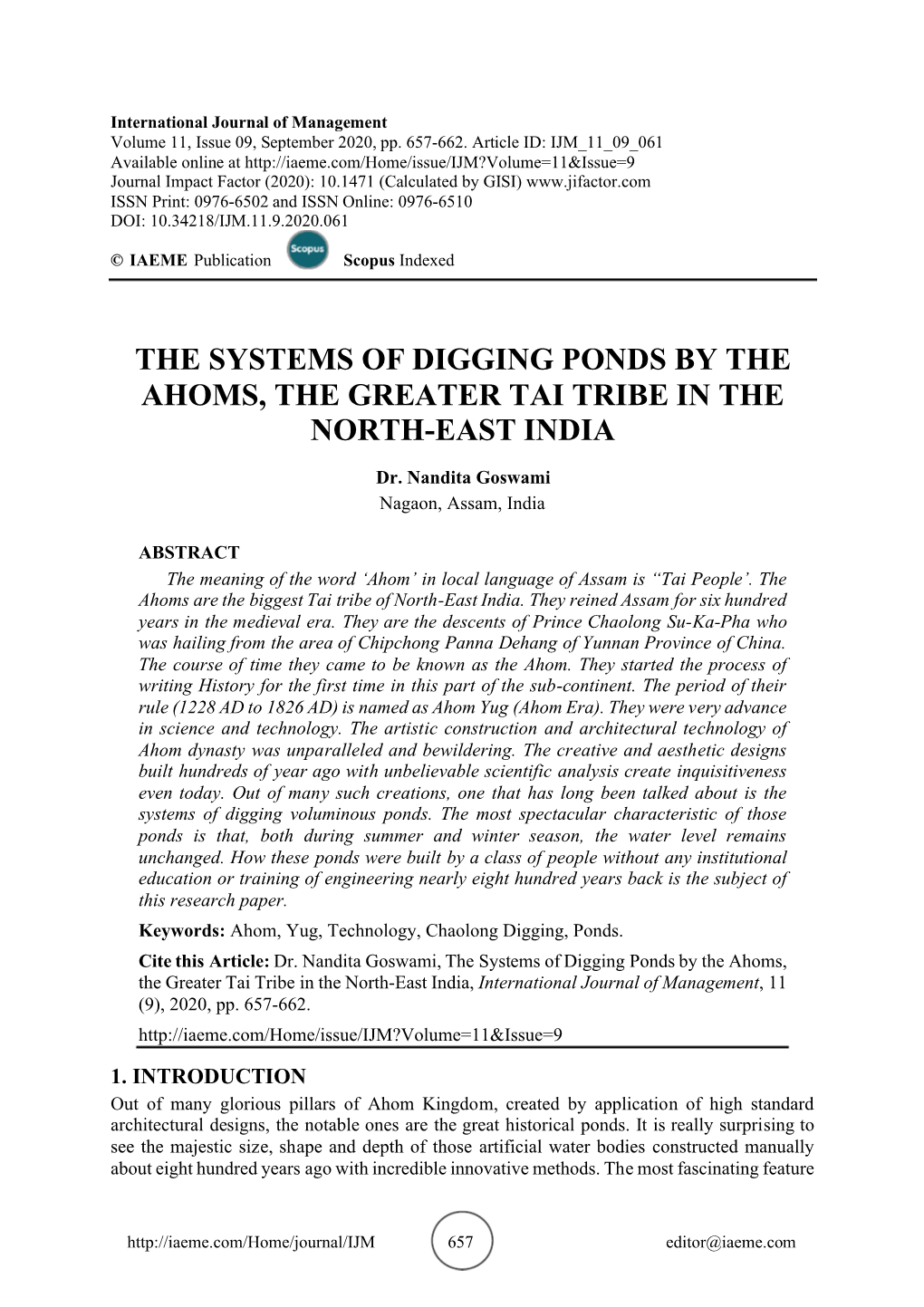 The Systems of Digging Ponds by the Ahoms, the Greater Tai Tribe in the North-East India