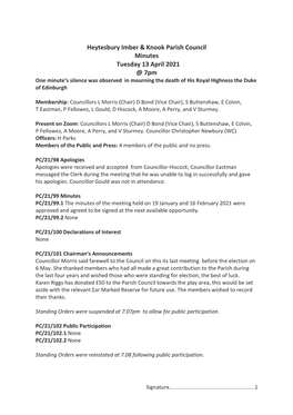 Heytesbury Imber & Knook Parish Council Minutes Tuesday 13 April