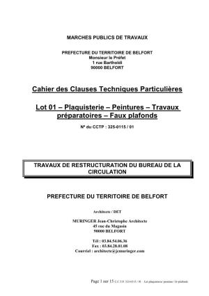 Cahier Des Clauses Techniques Particulières Lot 01 – Plaquisterie