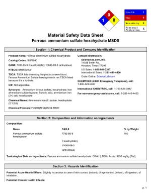 Material Safety Data Sheet Ferrous Ammonium Sulfate Hexahydrate MSDS