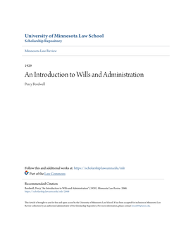 An Introduction to Wills and Administration Percy Bordwell