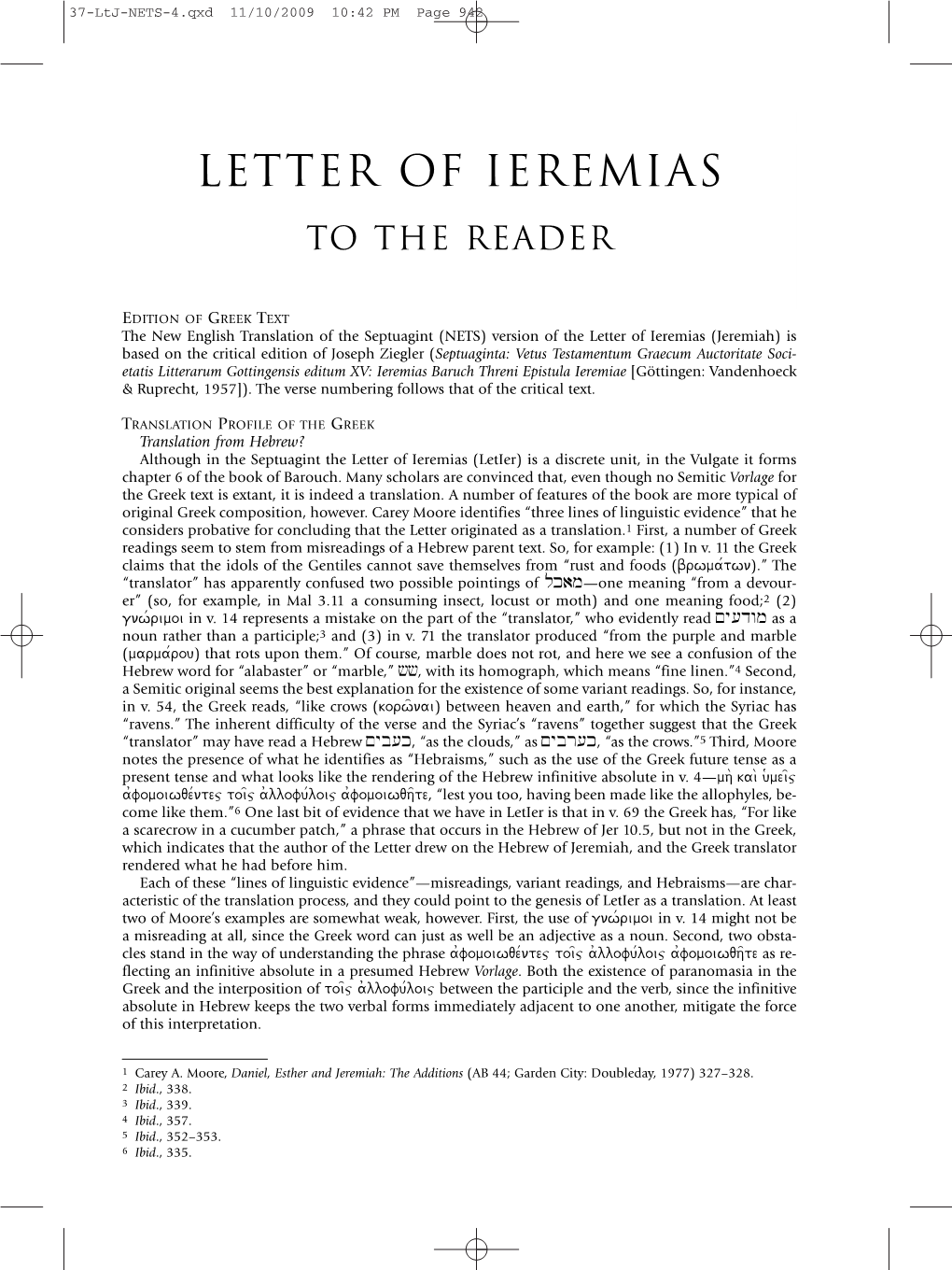 A New English Translation of the Septuagint. 37. Letter of Ieremias