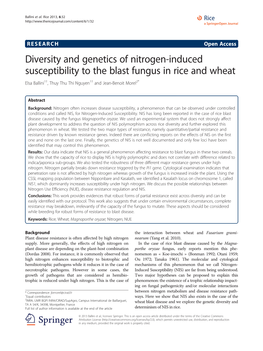 Diversity and Genetics of Nitrogen-Induced Susceptibility to the Blast Fungus in Rice and Wheat Elsa Ballini1†, Thuy Thu Thi Nguyen1† and Jean-Benoit Morel2*