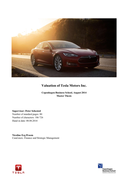 Valuation of Tesla Motors Inc