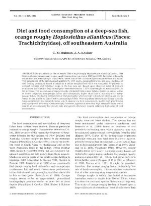 Diet and Food Consumption of a Deep-Sea Fish, Orange Roughy Hoplostethus Atlanticus (Pisces: Trachichthyidae), Off Southeastern Australia