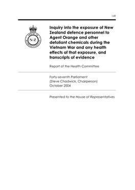 Inquiry Into the Exposure of New Zealand Defence Personnel To