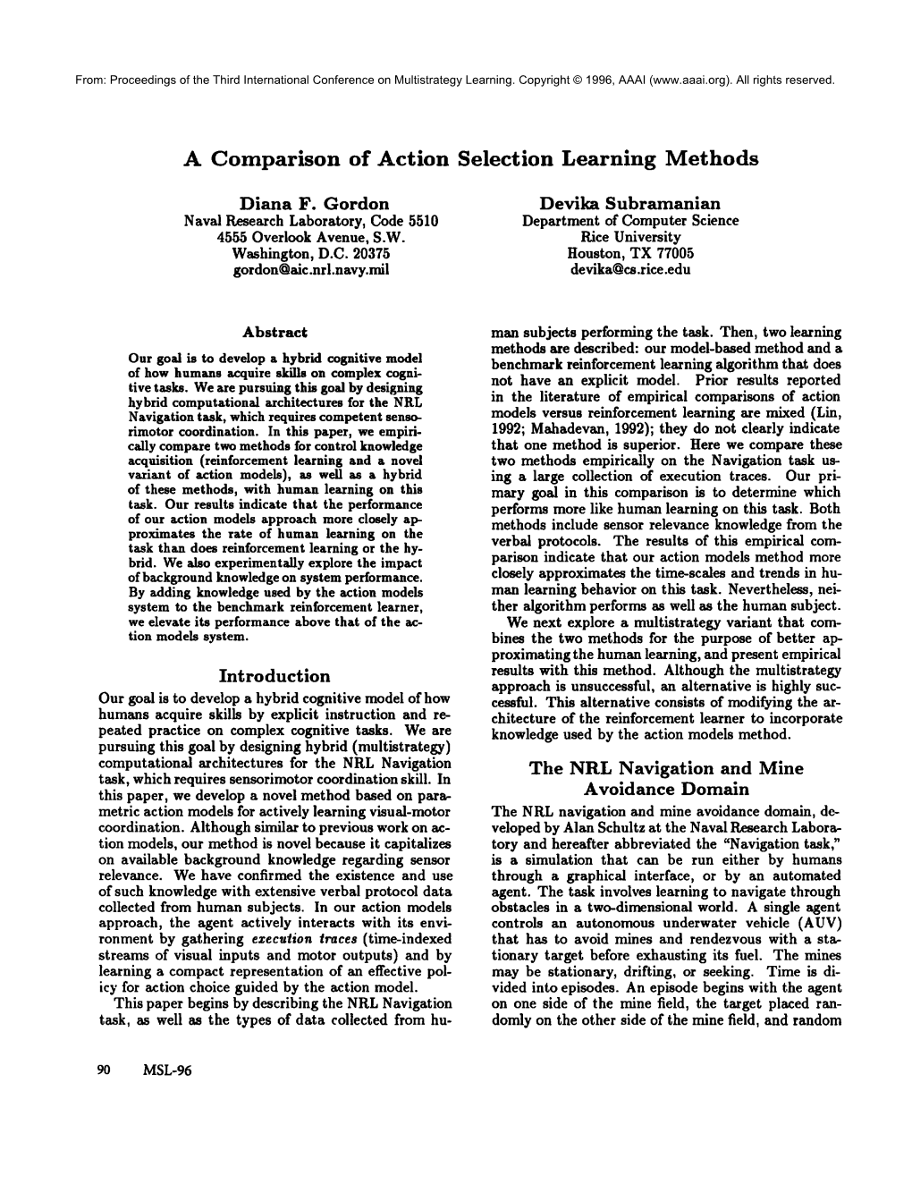 A Comparison of Action Selection Learning Methods