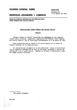 ACUERDO GENERAL SOBRE RESTRICTED GPR/Spec/69 14 De Agosto De 1992 ARANCELES ADUANEROS Y COMERCIO