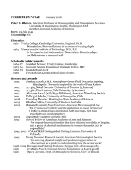 CURRICULUM VITAE January 2018 Peter B. Rhines, Emeritus Professor