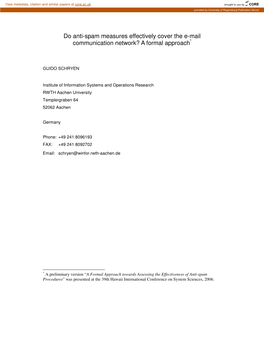 Do Anti-Spam Measures Effectively Cover the E-Mail Communication Network? a Formal Approach *