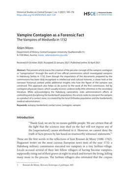 Vampire Contagion As a Forensic Fact the Vampires of Medveđa in 1732
